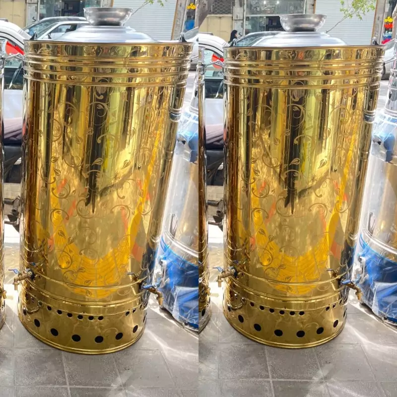 سماور گازی هییتی هیئتی استیل  مجلسی 255 لیتری دو شیر موکب اداری مسجد هایپرمارکت صدرا استیل کار (پس کرایه)