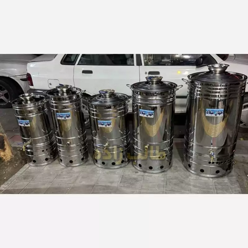 سماور مجلسی هیئتی گازی استیل مسجد موکب سوپرمارکت 120 لیتری دوشیر صدرا استیل کار(پس کرایه)